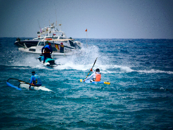 Daniel Cedero of "Club de Pirag&uuml;ismo Pobla Marina", paddling at the XV Eurochallenge 2024 that took place on 27th April in La Vila Joiosa (Alicante) - SPAIN